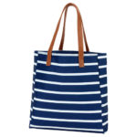 Viv and Lou 14 Inch Navy Stripe Tailgate Tote Bag