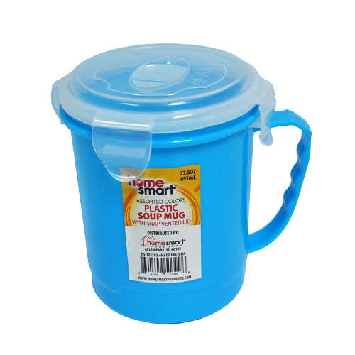 Home Smart Blue Plastic Soup Mug With Clip Lock Lid