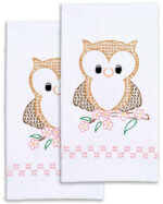 Jack Dempsey Needle Art Owl On Branch Decorative Hand Towels