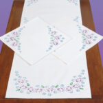 Jack Dempsey Needle Art Lavender Flowers Scarf And Doily Set