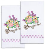 Jack Dempsey Needle Art Wheelbarrow of Flowers Decorative Hand Towels