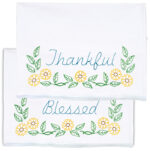 Jack Dempsey Needle Art Thankful and Blessed Lace Edge Pillowcases