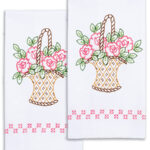 Jack Dempsey Needle Art Basket of Roses Decorative Hand Towels