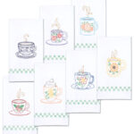 Jack Dempsey Needle Art Coffee Cups Decorative Hand Towel Set