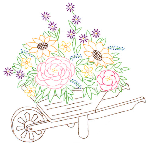 Jack Dempsey Needle Art Wheelbarrow Of Flowers 18 Inch Quilt Blocks