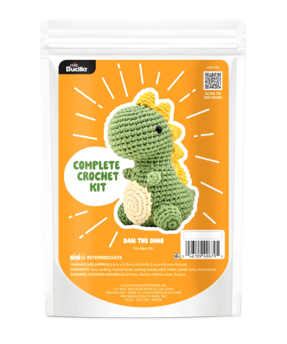 Bucilla Amigurumi Kit 5 Inch Dan the Dino Complete Crochet Kit 49679E