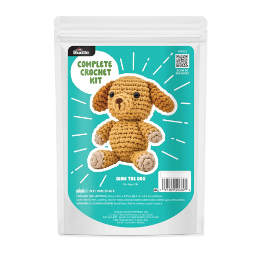 Bucilla Amigurumi 5 Inch Dion the Dog Complete Crochet Kit 49682E