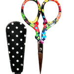 3-1/2 Inch Multi-Color Flower Themed Scissors With Black Polka Dot Sheath