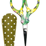 3-1/2 Inch Multi-Color Flower Themed Scissors With Green Polka Dot Sheath