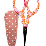 3-1/2 Inch Multi-Color Flower Themed Scissors With Mauve Polka Dot Sheath