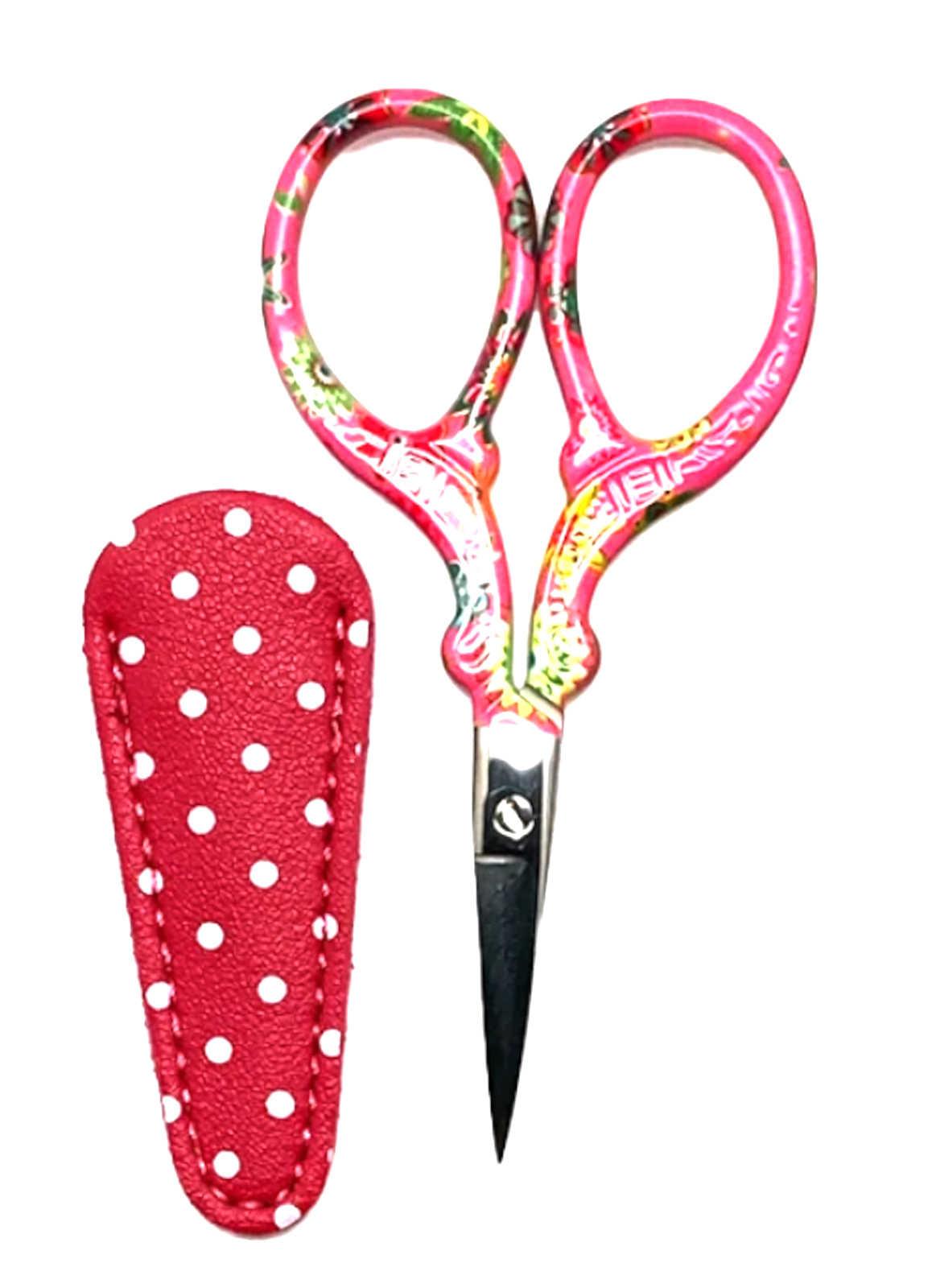 3-1/2 Inch Multi-Color Flower Themed Scissors With Pink Polka Dot Sheath