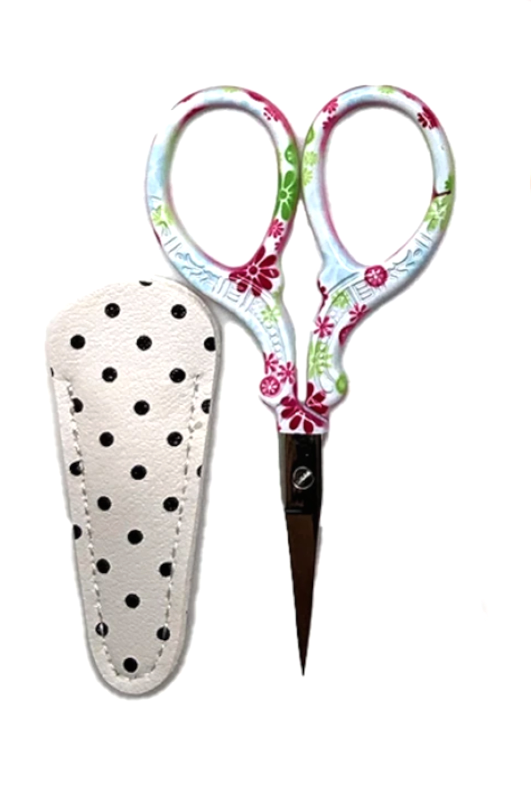 3-1/2 Inch Multi-Color Flower Themed Scissors With White Polka Dot Sheath