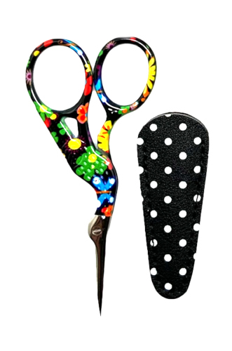 3-3/4 Inch Multi-Color Stork Scissors With Black Polka Dot Sheath