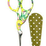 3-3/4 Inch Multi-Color Stork Scissors With Green Polka Dot Sheath