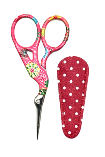 3-3/4 Inch Multi-Color Stork Scissors With Pink Polka Dot Sheath