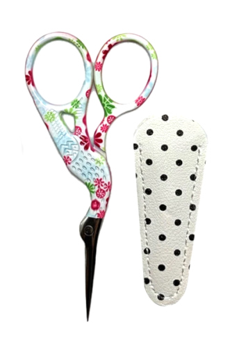 3-3/4 Inch Multi-Color Stork Scissors With White Polka Dot Sheath