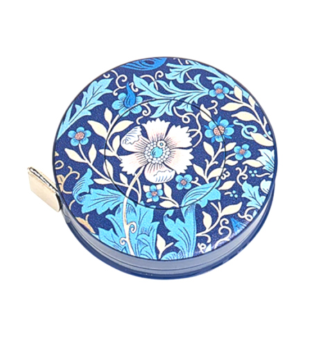 Blue Floral Woodblock Retractable Tape Measure