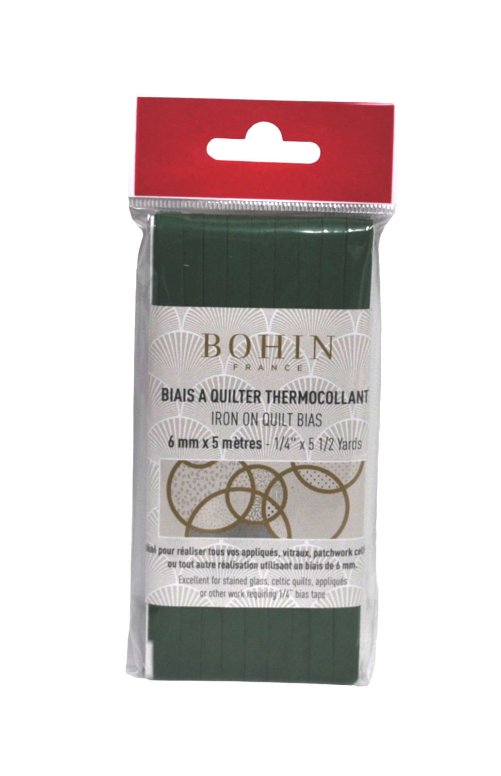 BOHIN Iron On Quilt Bias Tape 1/4 inch x 5-1/2 Yards Christmas Green 92154
