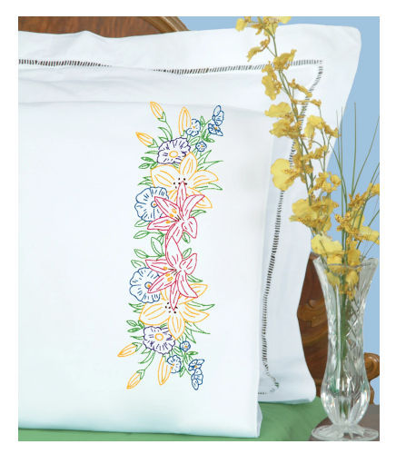 Jack Dempsey Needle Art Pretty Flowers Perle Edge Pillowcases