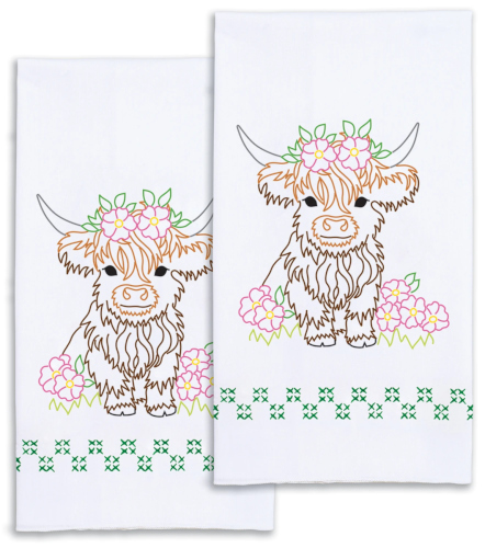 Jack Dempsey Needle Art Baby Highland Cows Decorative Hand Towels