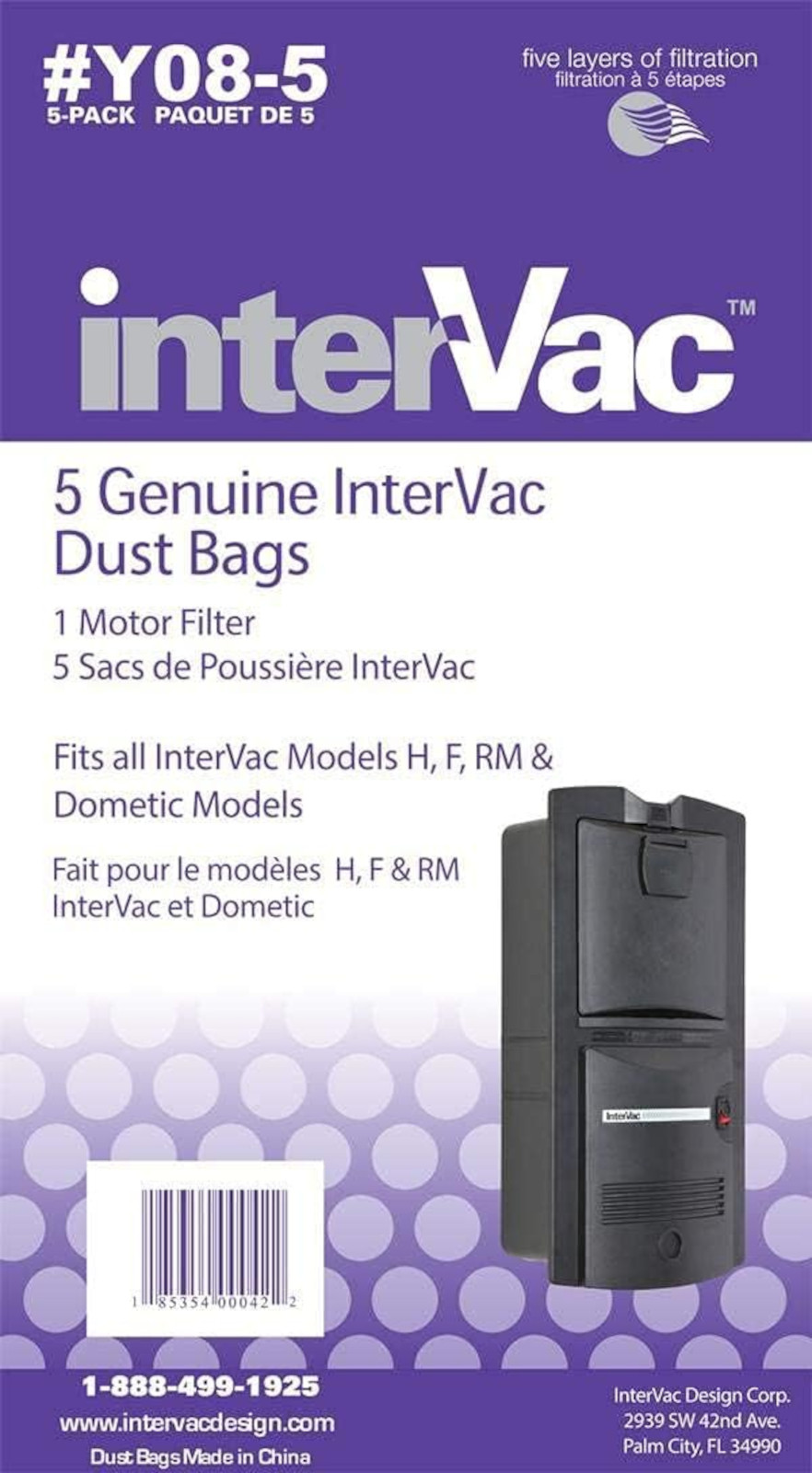 InterVac Garage Vac Y08-5 HEPA Vacuum Dust Bags