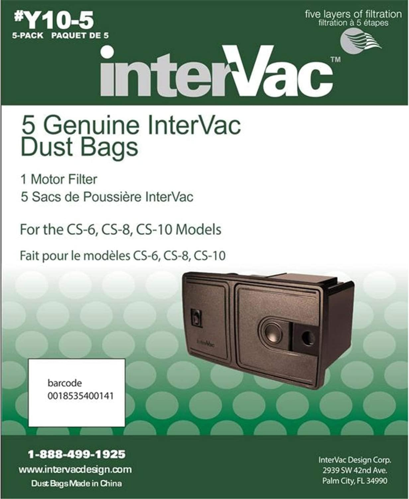 InterVac RoadVac Y10-5 HEPA Dust Bags
