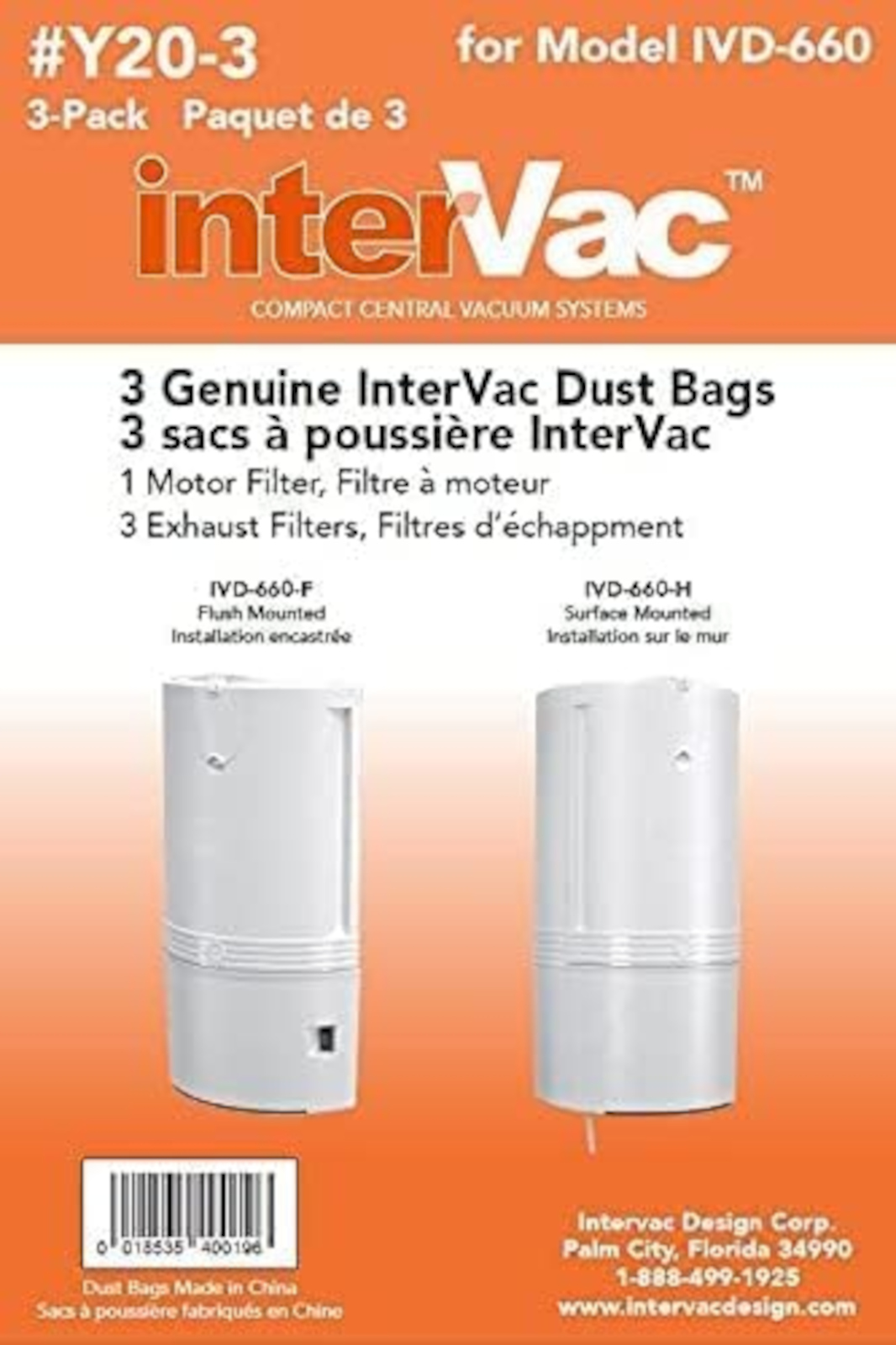 InterVac Y20-3 CondoVac HEPA Dust Bags